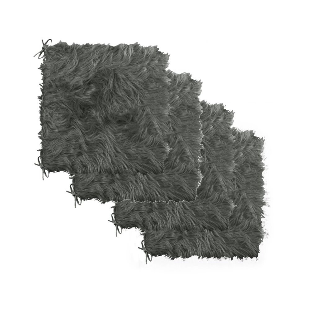 Luxe Home Decor Laredo Faux Sheepskin Chair Pad | 4-Piece | Grey | 17"x17"